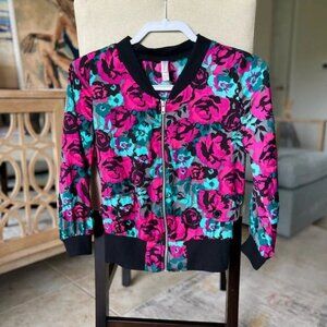 Xhilaration Floral Bomber Jacket Women’s XS Pink Blue Zip Front